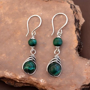 Pure Blue Collection Gümüş Tel Sarma Malahit Doğal Taş Küpe