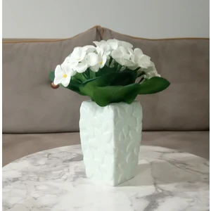 Vazo Dahil,Vazoda Çiçek,Beyaz Yapay Çiçek,Vazo Dekoratif Çiçekli Su Yeşili 7x7x17cm