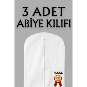 3 Adet Elbise Kılıfı 60X160 Abiye Gelinlik Kıyafet Kılıfı Gamboç Hurç Kalın Diş Fermuarlı Beyaz Renk