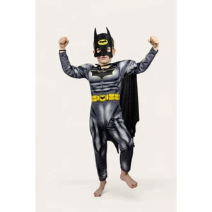Batman Kaslı Çocuk Kostümü Yeni Sezon Siyah Pelerinli Maskeli Süper Kahraman Kaslı Kostümü