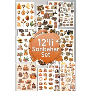 12'li Süper Autumn Temalı Sticker Planner Ajanda Bullet Journal Için Uygun Set