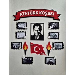 Meşaleli Resimli Atatürk Köşesi Keçe / Atatürk Panosu