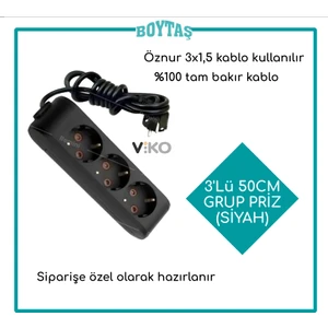 3'lü 50CM Grup Priz-Siyah(Öznur 3*1,5 Kablo Kullanılır)
