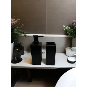 BG Signature Modern Kare Banyo Seti: Sıvı Sabunluk ve Diş Fırçalık Siyah
