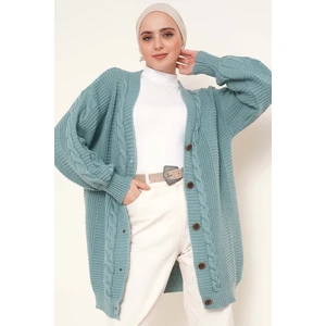 Kadın Triko Hırka Akrilik iplik 80 cm Saç Örgülü Mint Yeşili