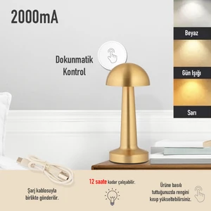 Orvin Eskitme Şarjlı Dokunmatik Dim Edilebilir 3 Renkli Masa Lambası 2000ma Pil Gücü Ile 7 Saat