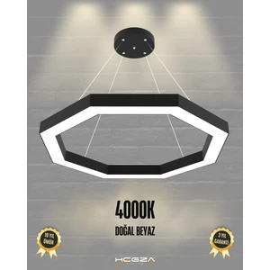 Hegza Lighting Octagon (Siyah Kasa, Doğal Beyaz) Ledli Modern Sarkıt LED Avize