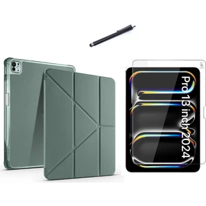 Apple iPad Pro 13 2024 M4 (A2925-A2926) Tri Fold Kalemlikli Tablet Kılıfı Ekran Koruyucu ve Kalem