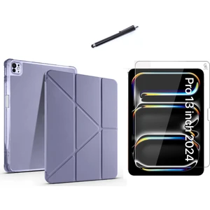 Apple iPad Pro 13 2024 M4 (A2925-A2926) Tri Fold Kalemlikli Tablet Kılıfı Ekran Koruyucu ve Kalem