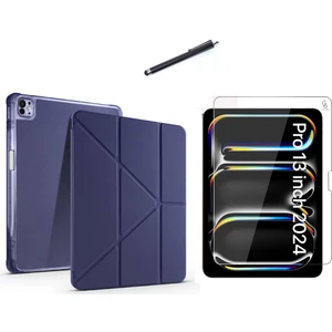 Apple iPad Pro 13 2024 M4 (A2925-A2926) Tri Fold Kalemlikli Tablet Kılıfı Ekran Koruyucu ve Kalem