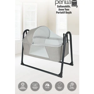 Sallanır Portatif Cibinlikli Anne Yanı Bebek Beşik Açık Gri