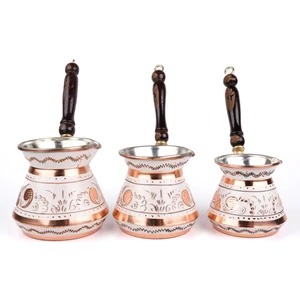 Bakır Cezve Seti Mine Işlemeli 3'lü