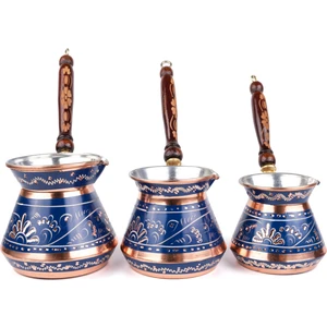 Bakır Cezve Seti Mine Işlemeli 3'lü