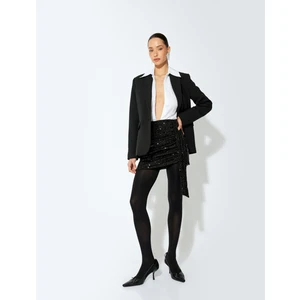 Slim Fit Asimetrik Mini Pullu Payetli Etek