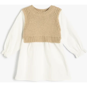 Elbise Uzun Kollu Bisiklet Süveter Detaylı Yuvarlak Yaka