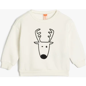 Sweatshirt Geyik Baskı Detaylı Uzun Kollu Bisiklet Yaka