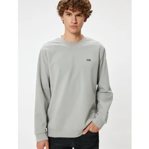 Bisiklet Yaka Sweatshirt Minimal Baskılı Basic Interlok Kumaş Pamuk Karışımlı