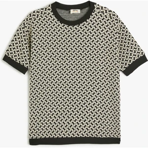 Örme Jakarlı Kısa Kollu Bisiklet Yaka Sweatshirt