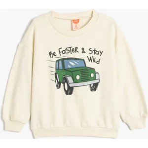 Sweatshirt Araba Baskılı Uzun Kollu Bisiklet Yaka