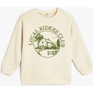 Oversize Sweatshirt Doğa Baskı Detaylı Bisiklet Yaka Uzun Kollu