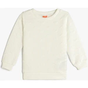 Basic Sweatshirt Uzun Kollu Bisiklet Yaka Kalp Detaylı Dokulu