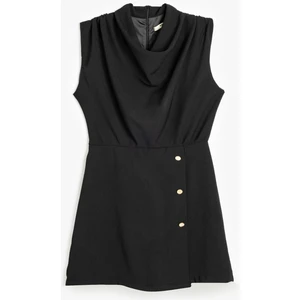 Krep Kumaş Drape Detaylı Degaje Yaka Kolsuz Mini Elbise