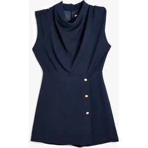 Krep Kumaş Drape Detaylı Degaje Yaka Kolsuz Mini Elbise