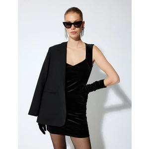 Kadife Simli Kalp Yaka Kolsuz Slim Fit Mini Abiye Elbise
