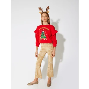 Yılbaşı Ağacı Baskılı Fırfırlı Sweat Ponpon Detaylı