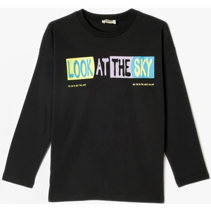 Tişört Slogan Baskılı Uzun Kollu Bisiklet Yaka Pamuklu