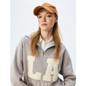 Yarım Fermuarlı Sweatshirt Oversize Kolej Baskılı