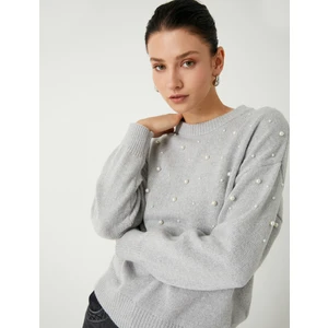 Incili Oversize Triko Kazak Yumuşak Dokulu Uzun Kollu