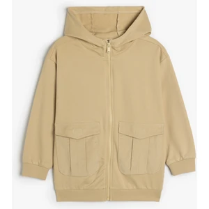 Oversize Kapşonlu Fermuarlı Sweatshirt Cepli Uzun Kollu Pamuklu Şardonlu