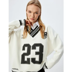 Oversize Sweatshirt V Yaka Biyeli Kolej Baskılı
