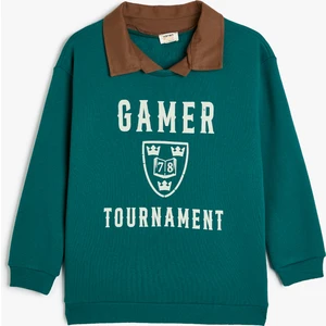 Gömlek Yaka Sweatshirt Baskı Detaylı Uzun Kollu