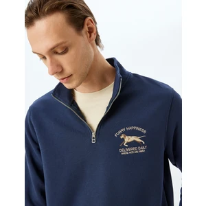 Yarım Fermuarlı Pamuk Karışımlı Hayvan Baskılı Sweatshirt