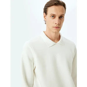 Polo Yaka Şardonlu Pamuk Karışımlı Basic Baskılı Sweatshirt