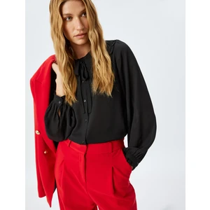 Uzun Kollu Fırfırlı Geniş Bebe Yaka Şifon Gömlek