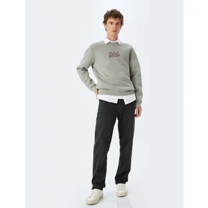 Pamuk Karışımlı Bisiklet Yaka Slogan Baskılı Sweatshirt