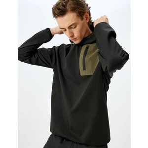 Kapşonlu Fermuar Cep Detaylı Renk Kontrastlı Spor Sweatshirt