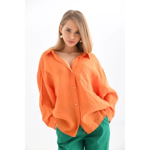 Kadın Uzun Kollu Oversize  Pamuk Basic Gömlek