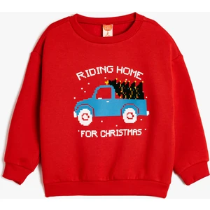 Sweatshirt Yılbaşı Temalı Baskı Detaylı Uzun Kollu Pamuklu Şardonlu