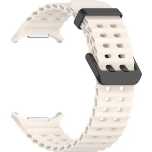 Samsung Galaxy Watch 7 Ultra 47MM ile Uyumlu Kordon Dalgalı Delikli Metal Tokalı Silikon Kayış