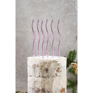 Pasta Mumu Spiral Metalik Lila Renk Mum 6 Lı Altın Kıvrık Mum