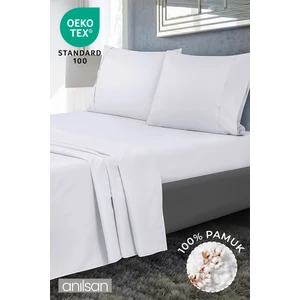 Düz Beyaz Tek Kişilik Lastikli Çarşaf Düğmeli Ranforce Nevresim Takım %100 Pamuk 1 Adet Yastık Kılıf, 63tel