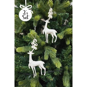 Beyaz Simli Uzun Boynuzlu Geyik Şeklinde Yılbaşı Ağacı Süsü Beyaz Geyik Yılbaşı Ağaç Süsü 2li Paket