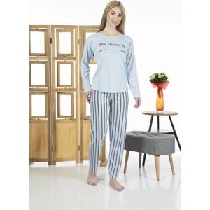 24118 Kadın Çizgili Uzun Kollu Yazlık Viskon Pijama Takımı