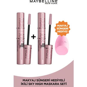 Maybelline New York 2'li Maybelline New York Maskara Lash Sensational Sky High - Ekstra Siyah Pembe Sünger Hediyeli