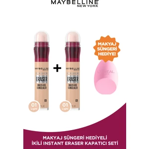 Maybelline New York 2'li Maybelline Instant Anti Age Eraser Kapatıcı -01 Light Pembe Sünger Hediyeli