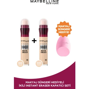 Maybelline New York 2'li Maybelline New York Instant Anti Age Eraser Kapatıcı - 00 Ivory Pembe Sünger Hediyeli